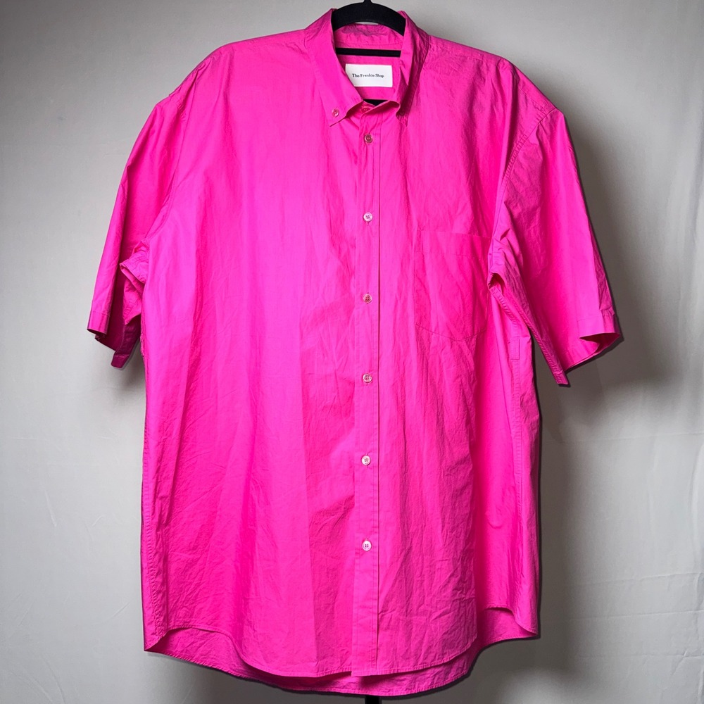 The Frankie Shop Lui Oversized Short Sleeve Button Down Shirt Pink M/L Cotton